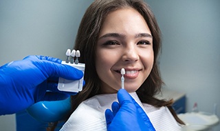 Patient being compared to a shade guide