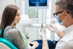 Woman at her dental implant consultation